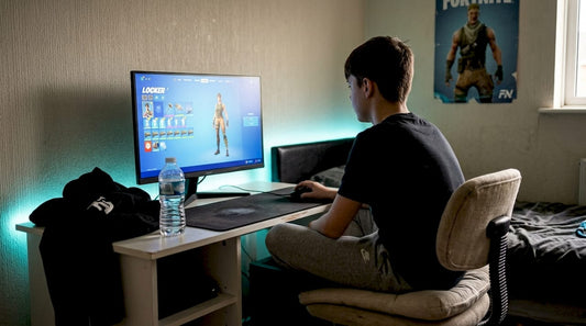 Gamer editing Fortnite items at home